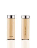 Bamboo double wall thermal tea flask + carry cover - stainless steel - 500 ml - Feather print