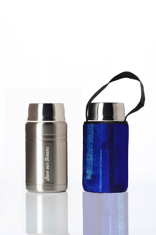 BBBYO Foodie insulated lunch container + carry cover- stainless steel - 750 ml - Blue Blaze print