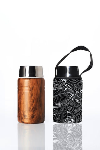 BBBYO Foodie insulated lunch container + carry cover - stainless steel - 750 ml - Black Leaf print