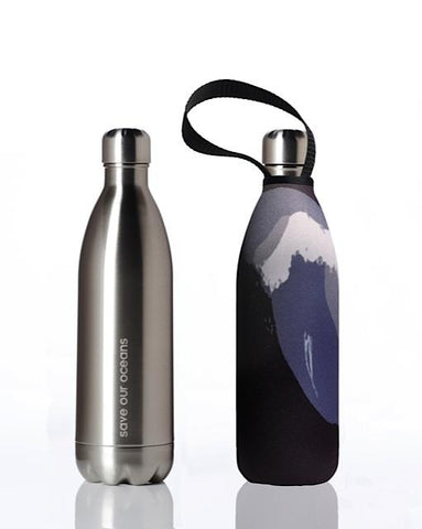 BBBYO Future Bottle + carry cover - stainless steel insulated bottle - 1000 ml - Black Wave print