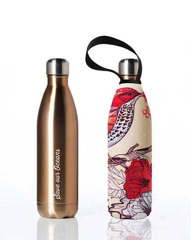 BBBYO Future Bottle + carry cover - stainless steel insulated bottle - 750 ml - Bird print