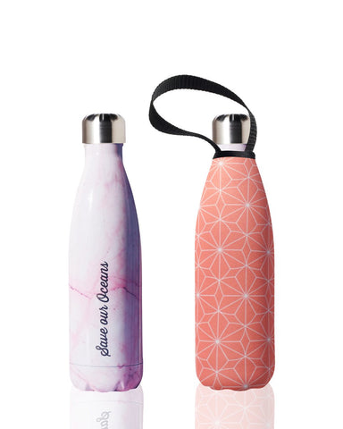 BBBYO Future Bottle + carry cover - stainless steel insulated bottle - 500 ml - Pink star print