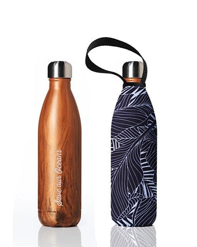 BBBYO Future Bottle + carry cover - stainless steel insulated bottle - 750 ml - Wood leaf print