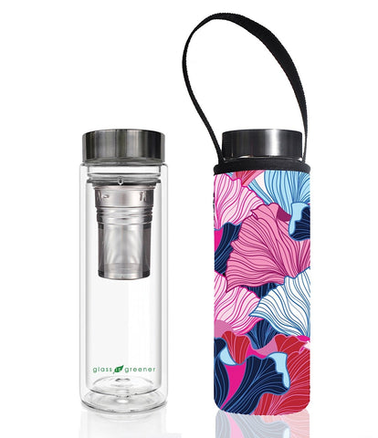 Glass is Greener double wall thermal tea flask + carry cover - 500 ml - Fan print